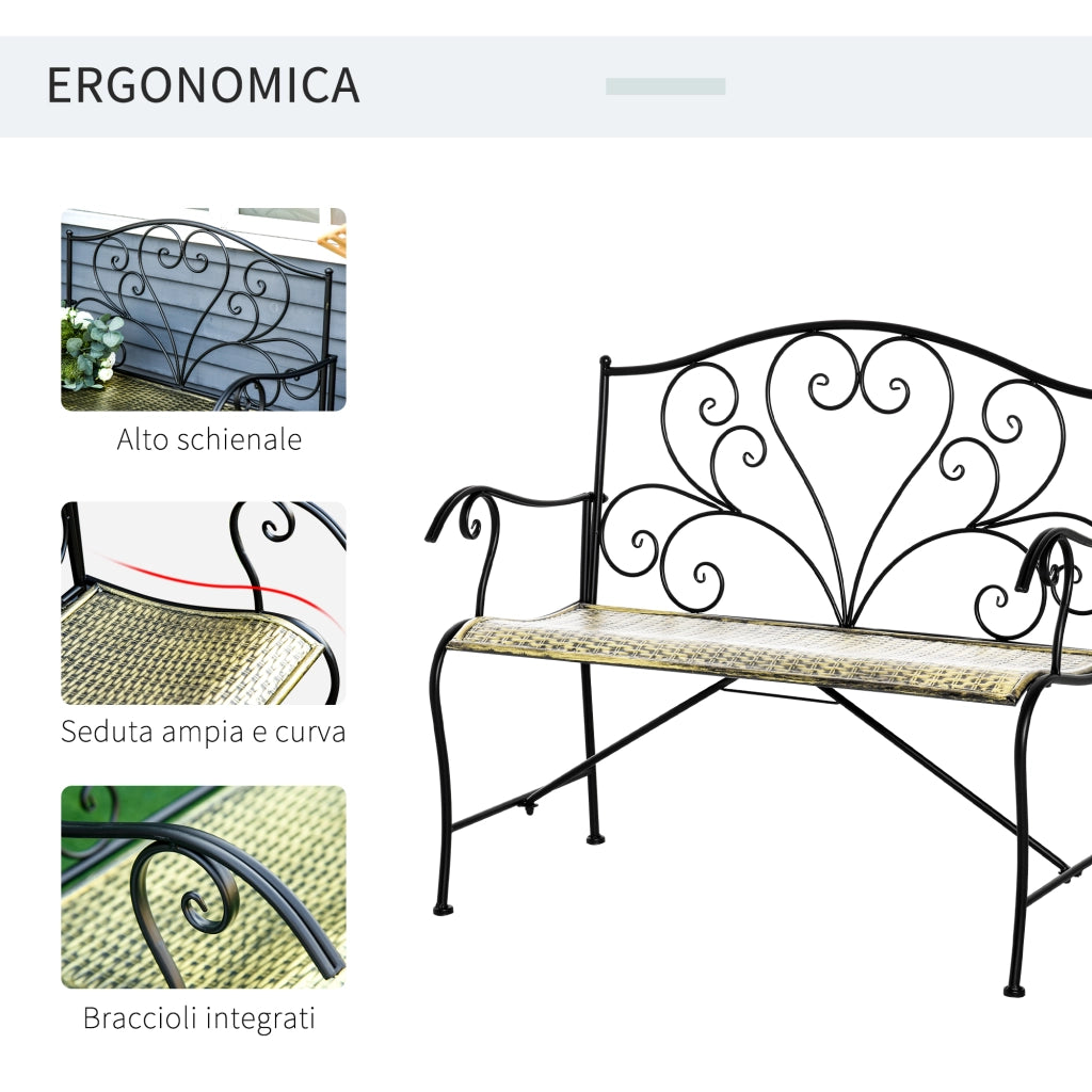 Panchina da Giardino 2 Posti in Ferro Stile Vintage ¨C zephmum ¨C Nero