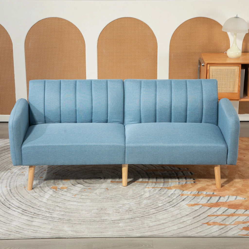 Divano Letto 2 Posti Imbottito in Tessuto con Schienale Regolabile e Braccioli Amovibili ¨C zephmum ¨C 173x75x73 Blu