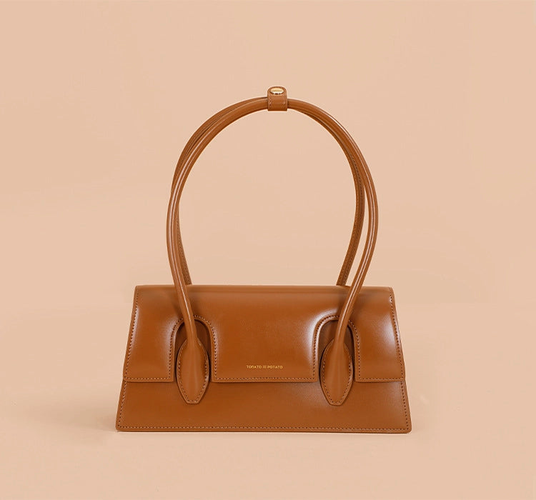 Borsa da spiaggia/a tracolla da donna in vera pelle, colore marrone.
