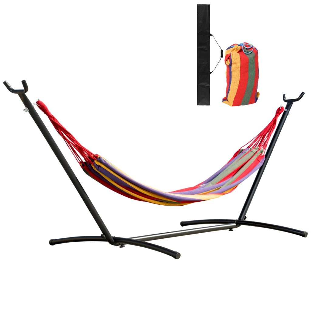 Amaca da Giardino Autoportante con Struttura in Acciaio e Cotone Multicolor, Custodia Inclusa