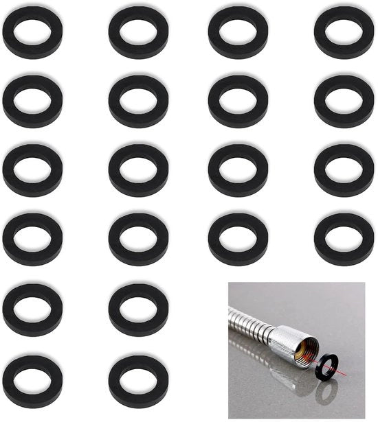Set di guarnizioni per doccia, 20 pezzi, guarnizione di gomma per dotti di doccia, 19 mm, per anelli di tubo doccia, guarnizione di gomma rotonda per rubinetti di doccia (nero)