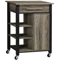 Carrello da Cucina Portavivande con Cassetto, Mensole, Armadietto e 4 Ruote, Legno Truciolare, 60x50x84.5cm, Quercia