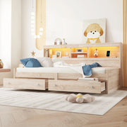 Letto 90x200 cm con LED; USB; prese e cassetti in truciolato e MDF