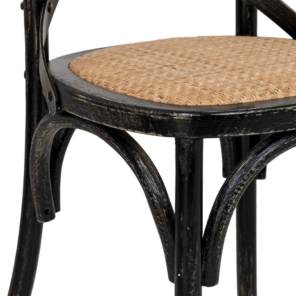 Sedia in legno con seduta in rattan nero 44x42x46/88h cm