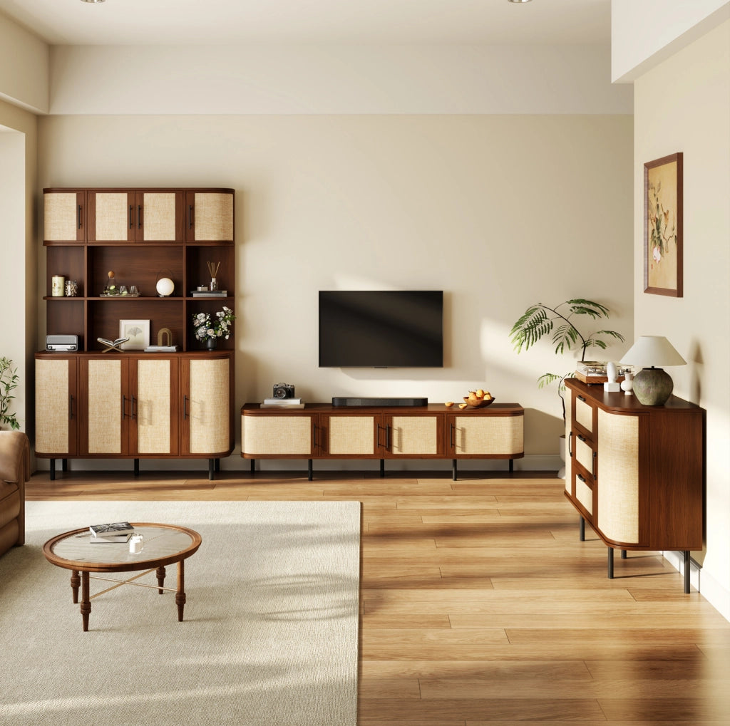 Set mobili soggiorno e sala da pranzo con TV lowboard; sideboard e armadio alto 180 cm; MDF noce