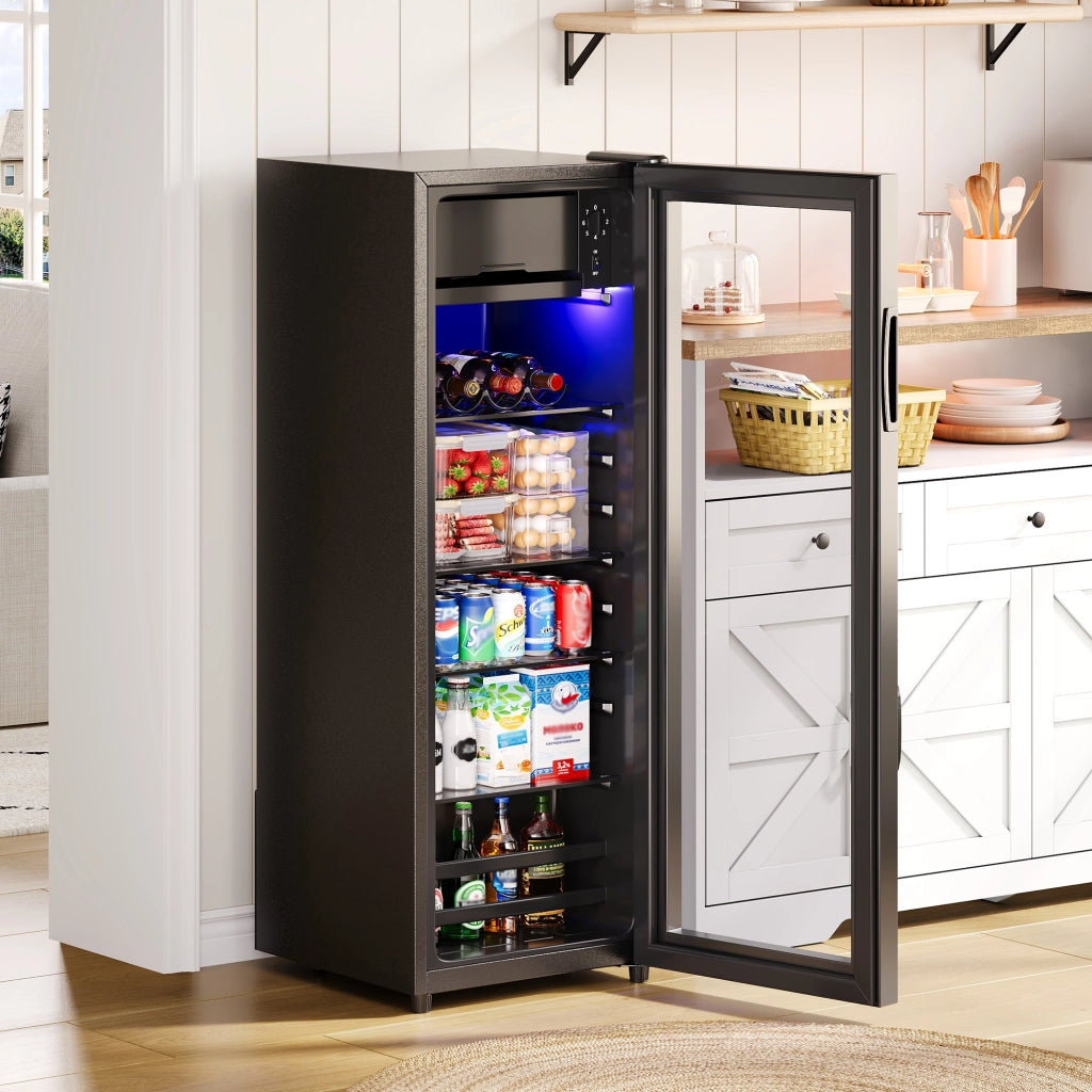 Frigorifero Combinato 128L con Freezer 8L ¨C MINIMAL ¨C Compressore, LED Blu, Ripiani Regolabili