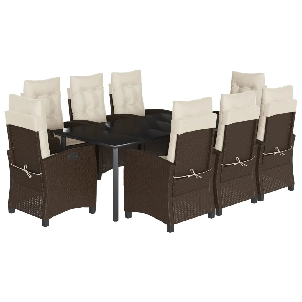 Set da Pranzo da Giardino 9pz con Cuscini Marrone in Polyrattan 3212780
