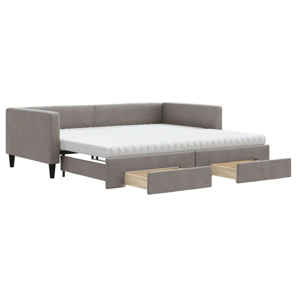 Divano Letto Estraibile con Cassetti Tortora 100x200 cm Tessuto