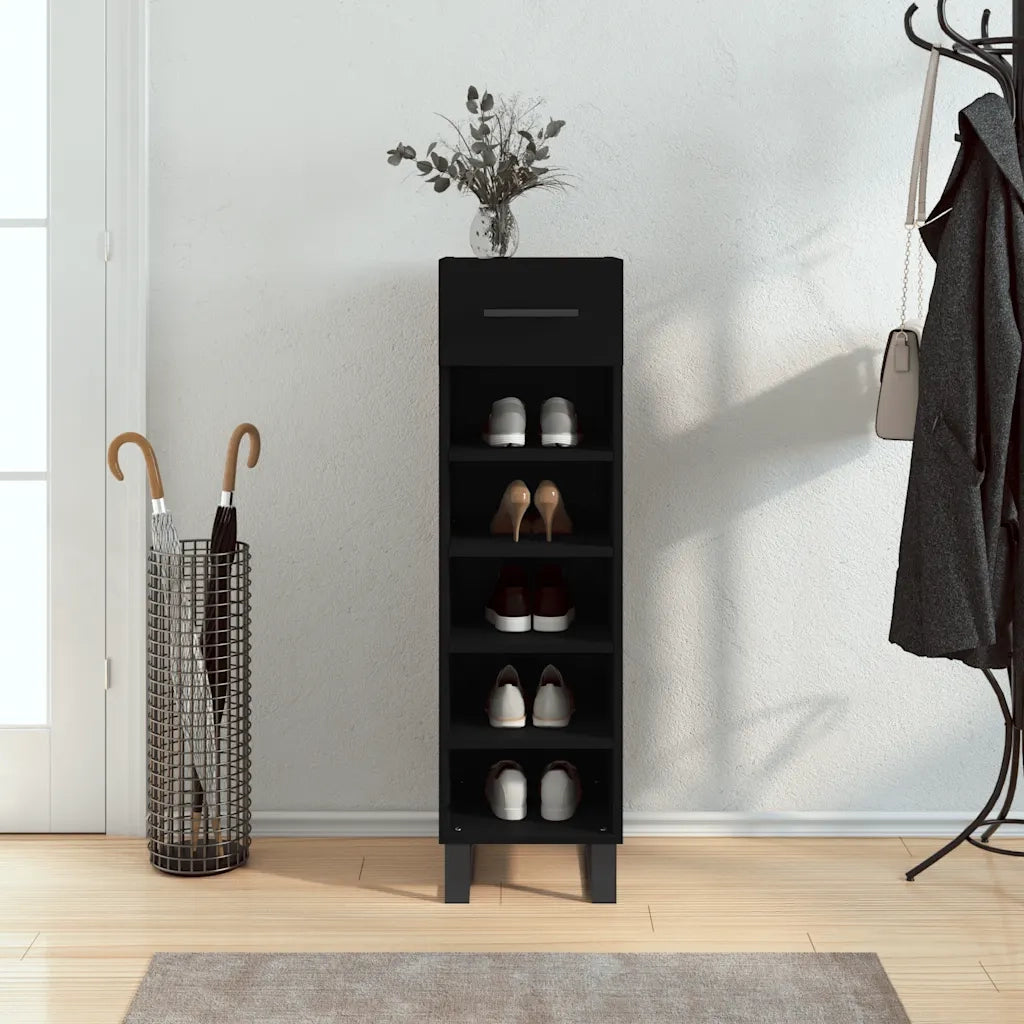 Scarpiera-Scaffale per scarpe Nera 30x35x105 cm in Legno Multistrato 643087