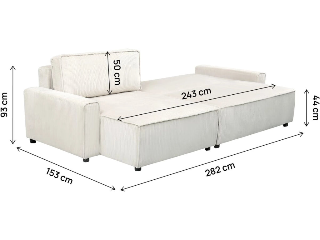 Divano angolare trasformabile e reversibile in velluto a coste "Montaigne" - 3 posti - Beige