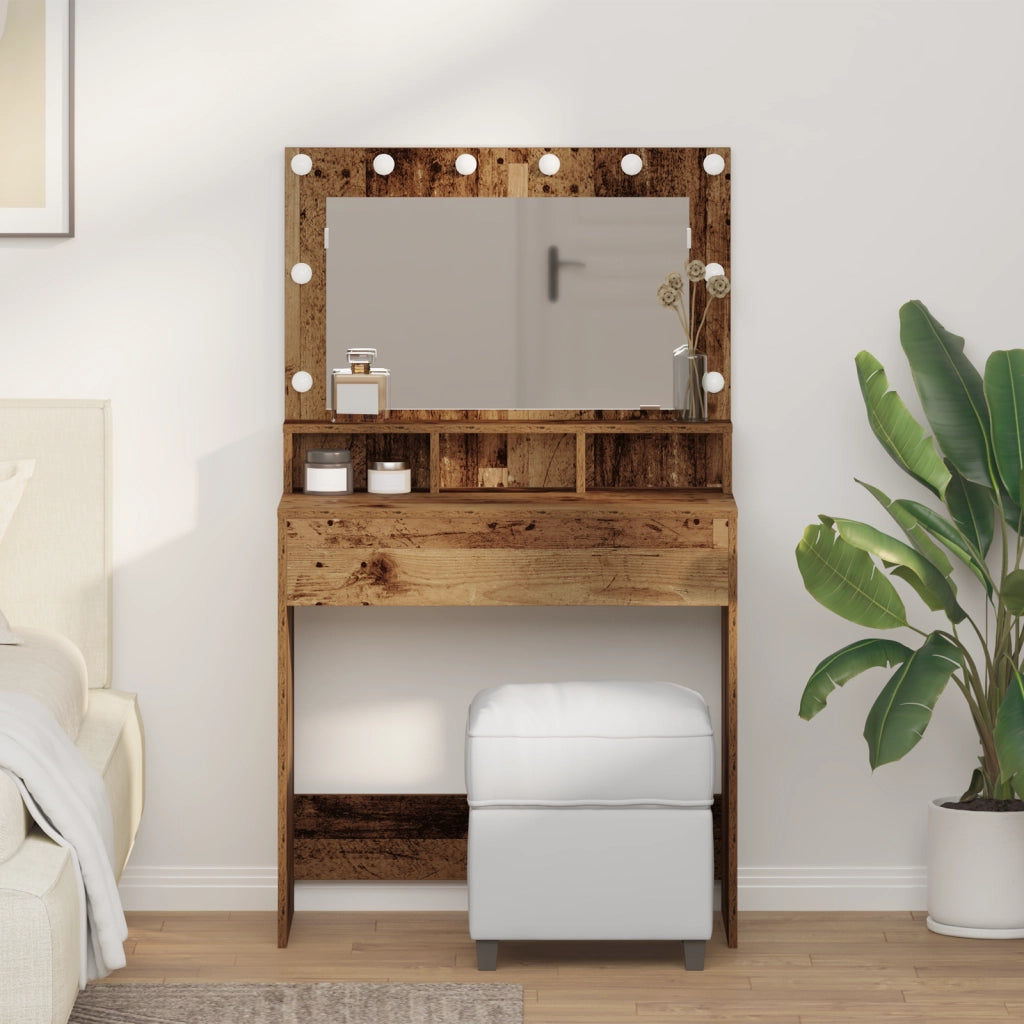 Toeletta  con luci LED in legno vecchio 79x41x135 cm