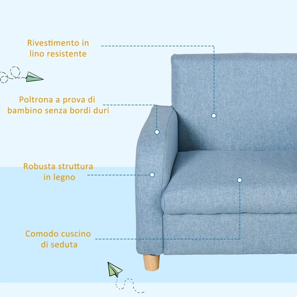 Poltrona per Bambini in Tessuto per Cameretta con Imbottitura, Max. 65 kg, 49x45x44 cm, Blu