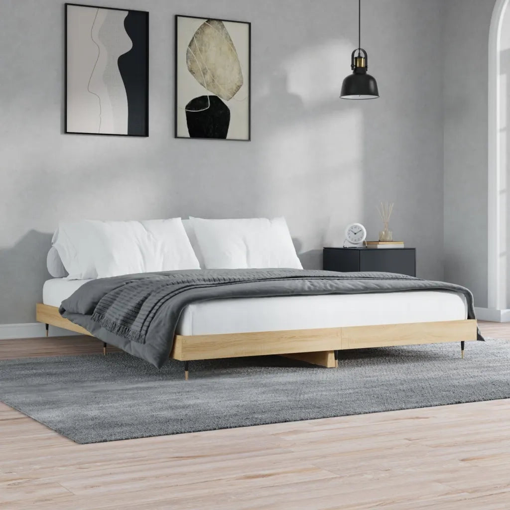 Letto matrimoniale | Letto per adulti | Giroletto senza Materasso Rovere Sonoma 120x200cm in Truciolato