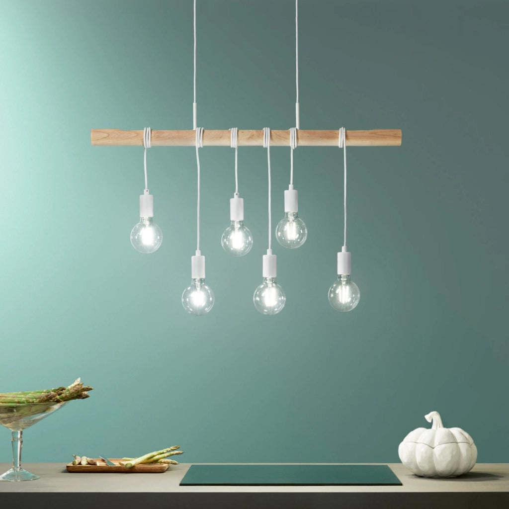 LAMPADARIO ARIZONA 6XE27 90XH180CM LEGNO/BIANCA.