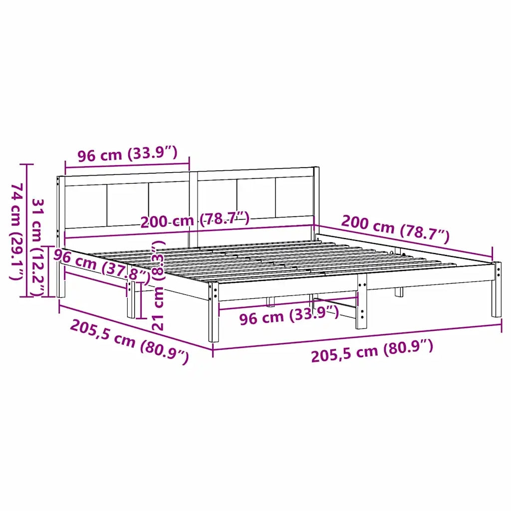 Struttura del letto Marrone 200 x 200 cm Legno massello di pino 872178