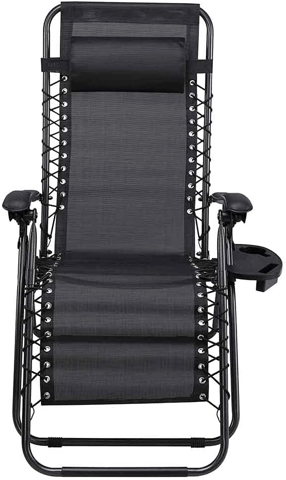 Sedia Poltrona Giardino Gravita Zero Pieghevole Acciaio Texilene + Vassoio Nero