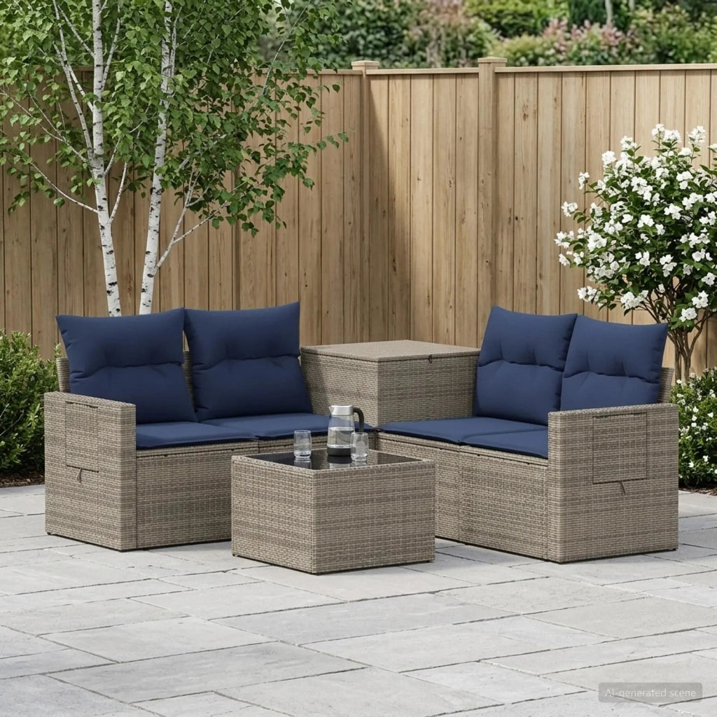Set di divani 6 pz Grigio e Blu Navy Rattan sintetico e Acciaio 3447459