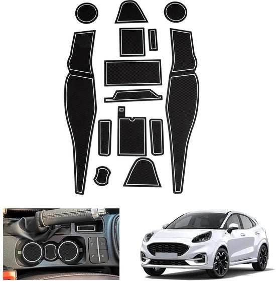 Accessori per Ford Puma ST Line 2020-2023 2024, Pannellini Antislip in Gomma per Puma II 2019-2024, Pannellini Antislip per Console Centrale, Pannellini Antislip per Deur, Accessori per Puma 2019-2024 (Bianco)