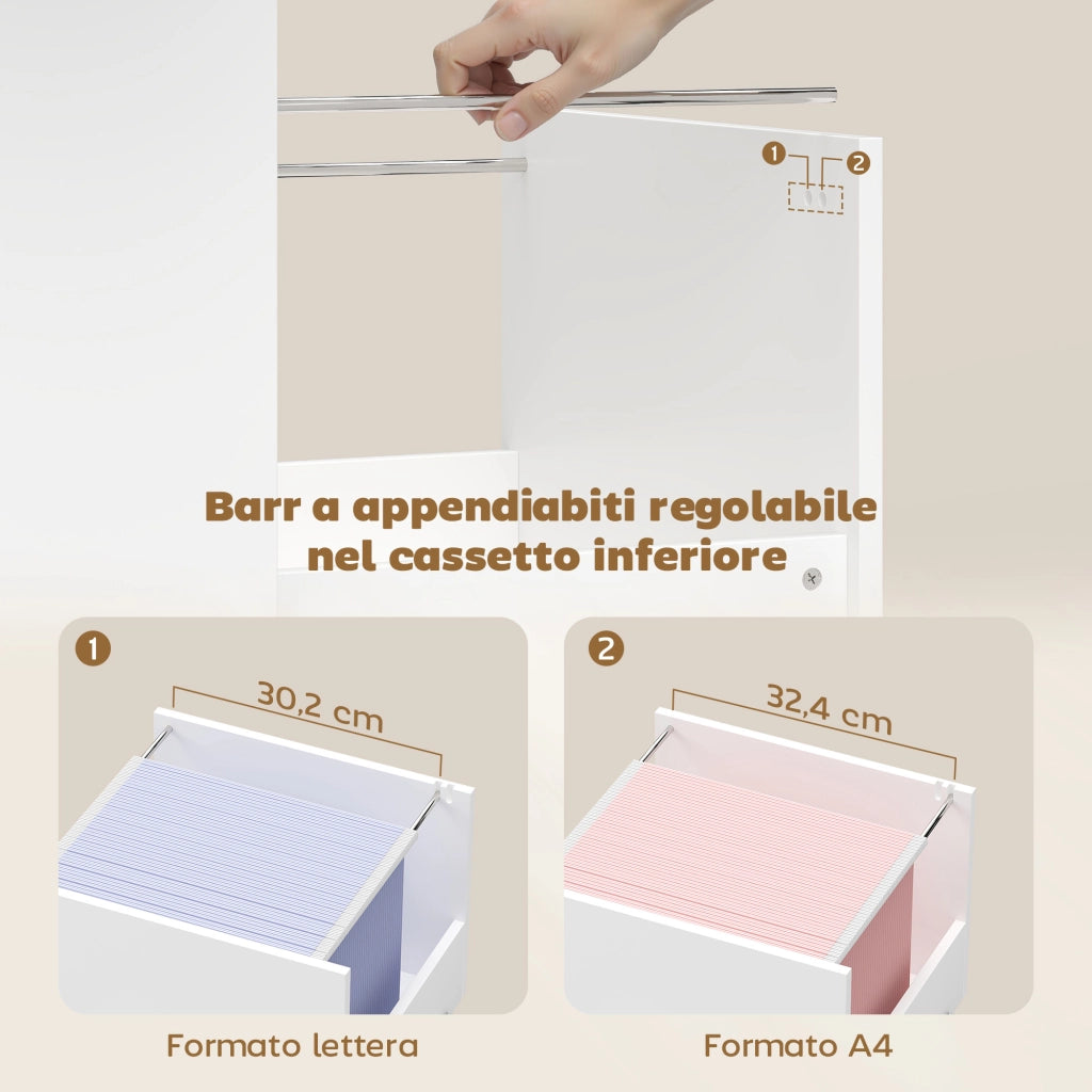 tavolo stampante con ruote e cassetto A4, ideale per casa e ufficio.