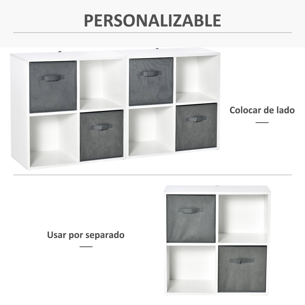 Libreria modulare 4 cubi con 2 cassetti ¨C zephmum ¨C bianco e grigio 61,5x30x61,5 cm