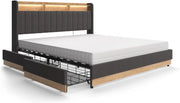 Letto imbottito Nura, Antracite, 180x200 cm con materasso, con porta di ricarica USB, illuminazione LED e telecomando