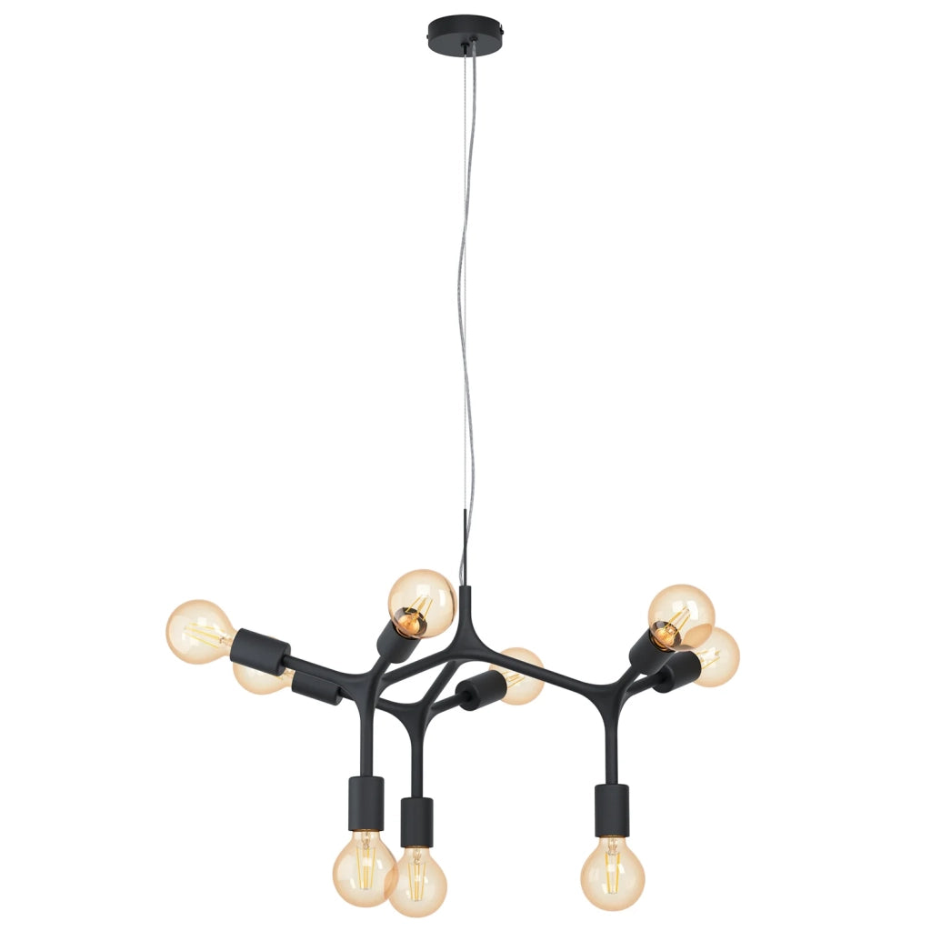 Lampadario A Sospensione Moderno Bocadella Acciaio Nero 9 Luci E27