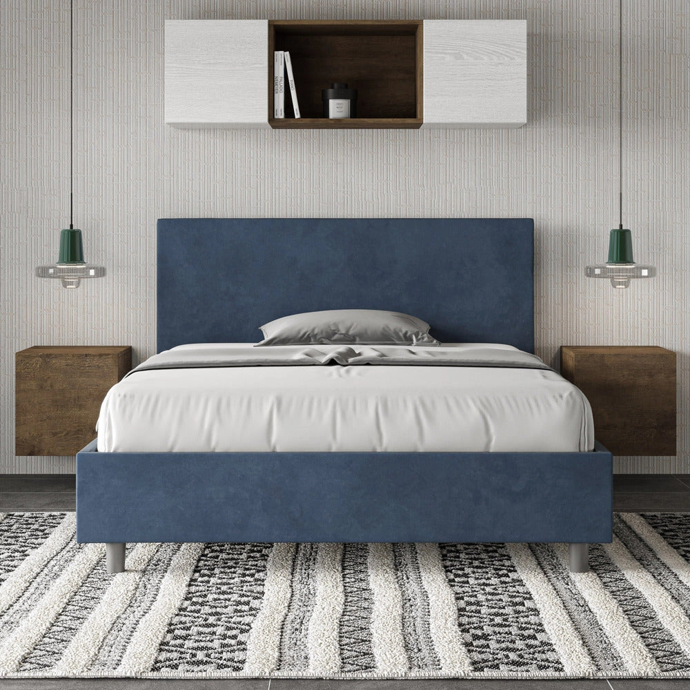 Letto Matrimoniale Large 180x190 cm con Rete e Contenitore Adele Blu