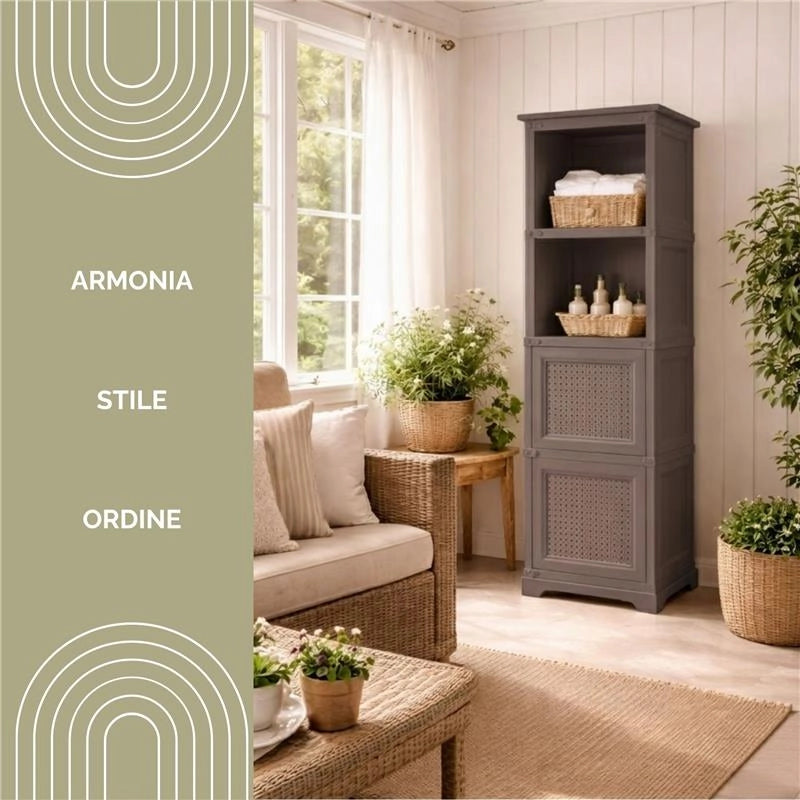 MOBILE BAGNO VERTICALE SALVASPAZIO 4 MODULI WENGÉ 40X43X164 CM CON ANTA EFFETTO LEGNO E RIPIANI A VISTA – CONTENITORE PER ARREDO BAGNO