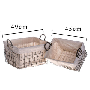 Set 2 Cesti in Tessuto e Rete Metallica con Manici Larghezza 45 cm