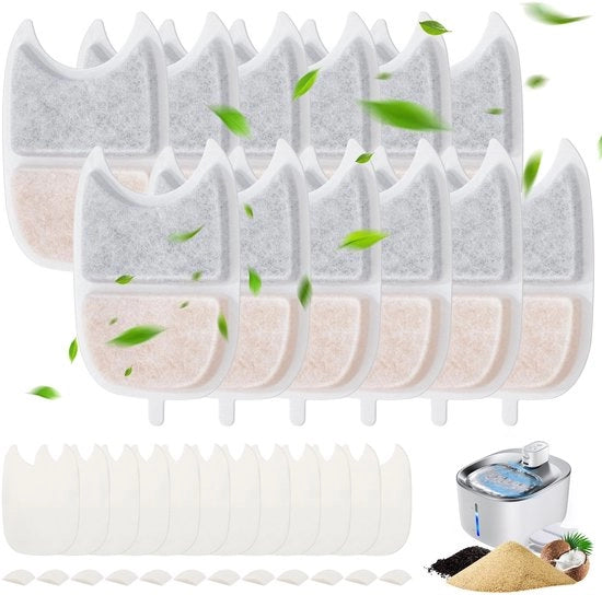 Filtro di Sostituzione per Fontana per Gatti - 12 Pezzi - Carbone Attivo - Resina - Spugne - 4 L - Filtro per Gatti