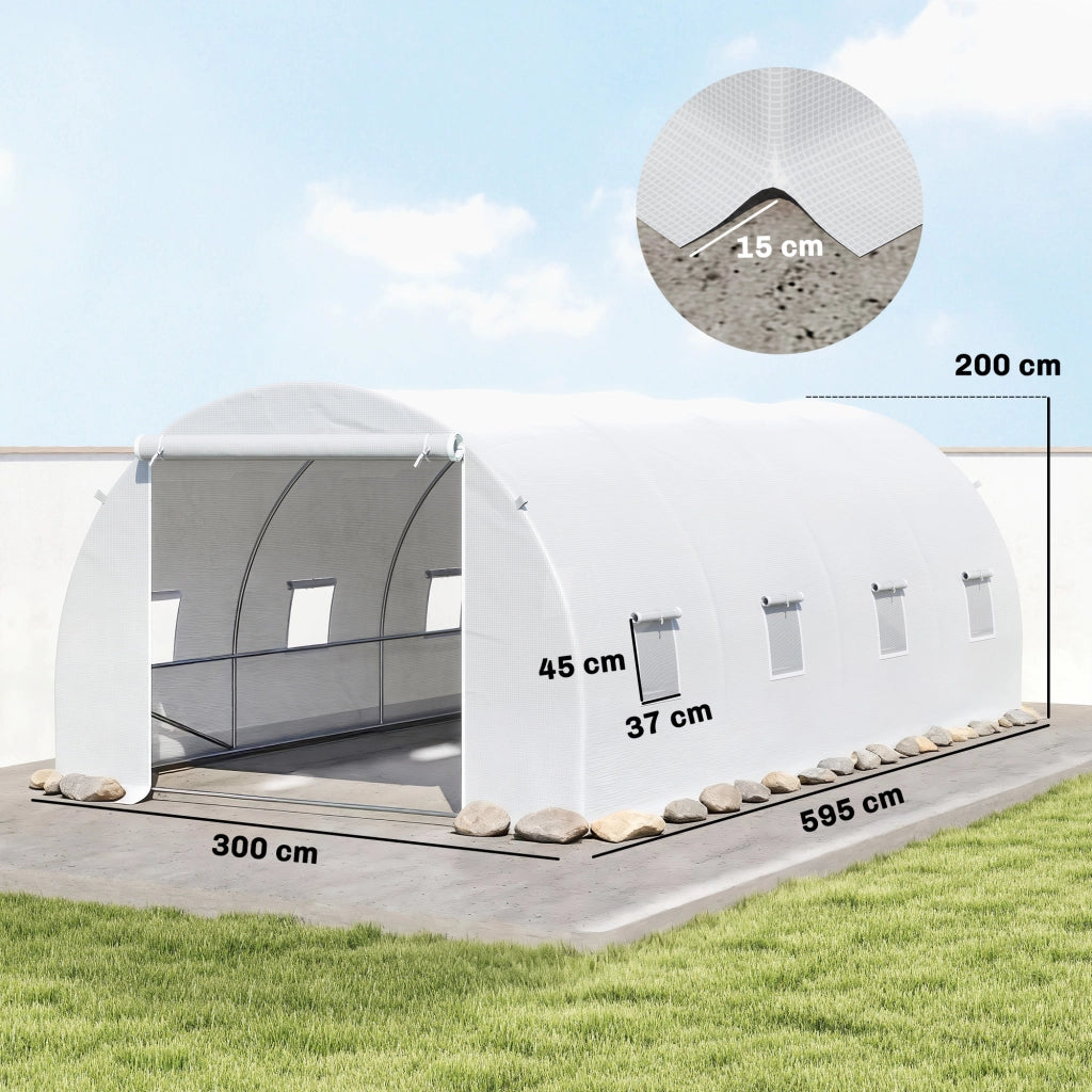 Serra Tunnel 6x3x2m per Giardino ¨C zephmum ¨C 8 Finestre Copertura in Polietilene Telaio in Acciaio Bianco