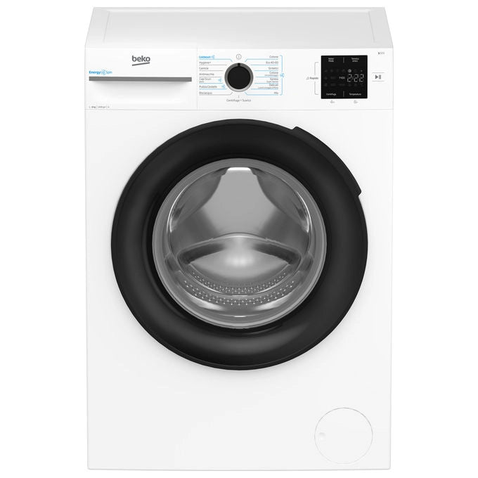 Beko lavatrice 8 kg, MWBM8147EB, classe A, 1400 giri, motore inverter, tecnologia EnergySpin, display touch, vapore, bianco