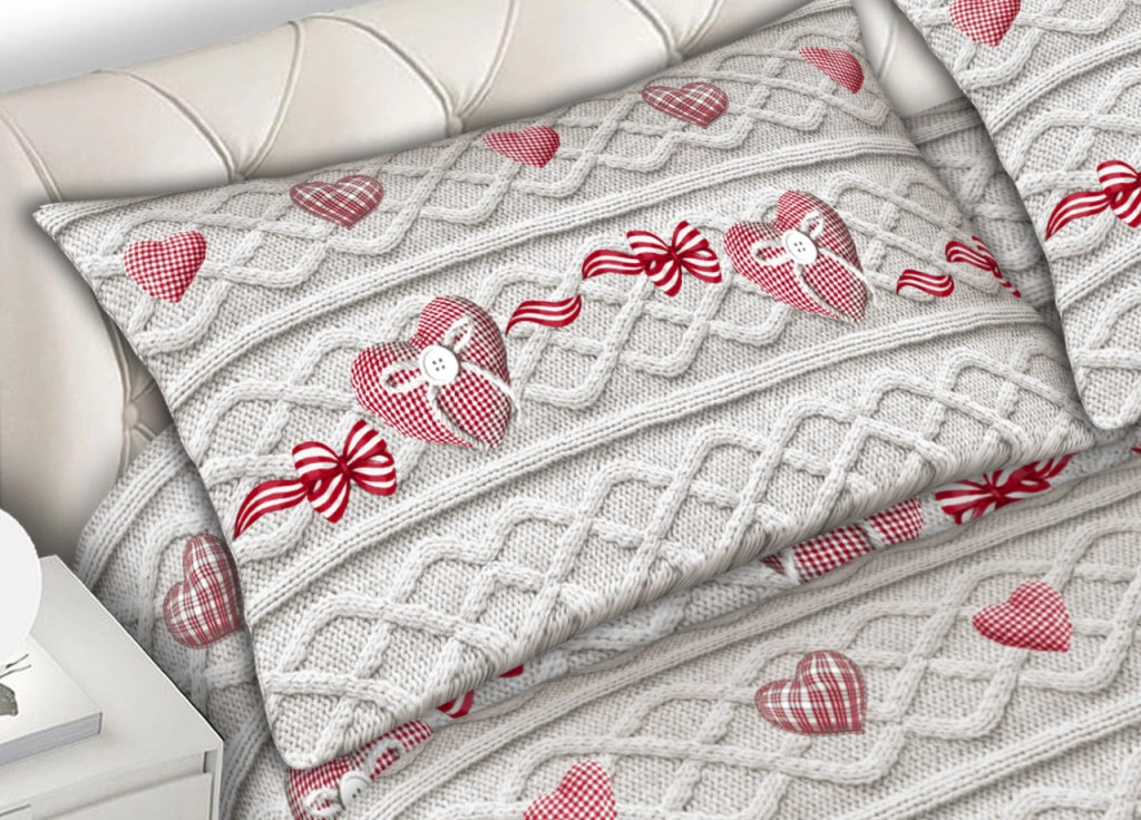 Completo Lenzuola Letto 100% Cotone Made Italy Disegno Cuori CN - Singolo - Cuori