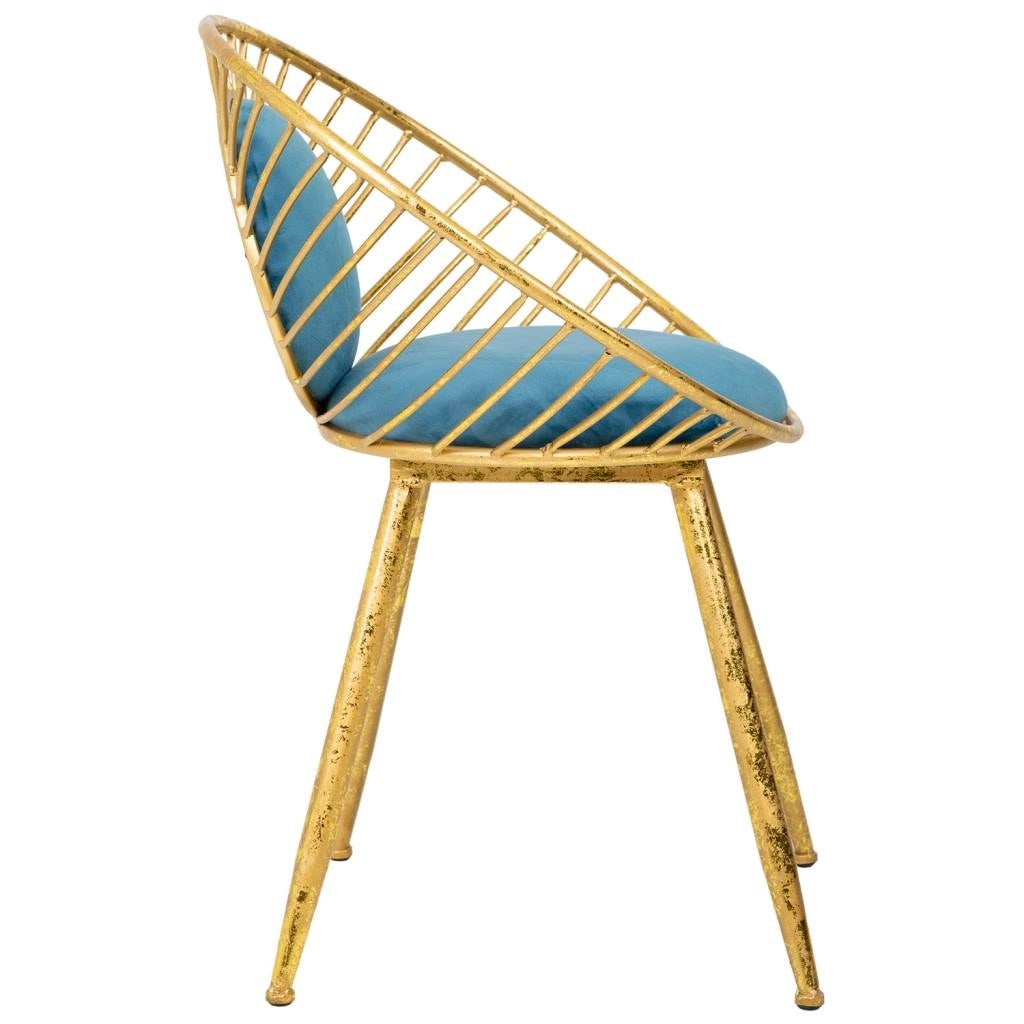 Sgabello imbottita in metallo dorato blu 55x46x70h