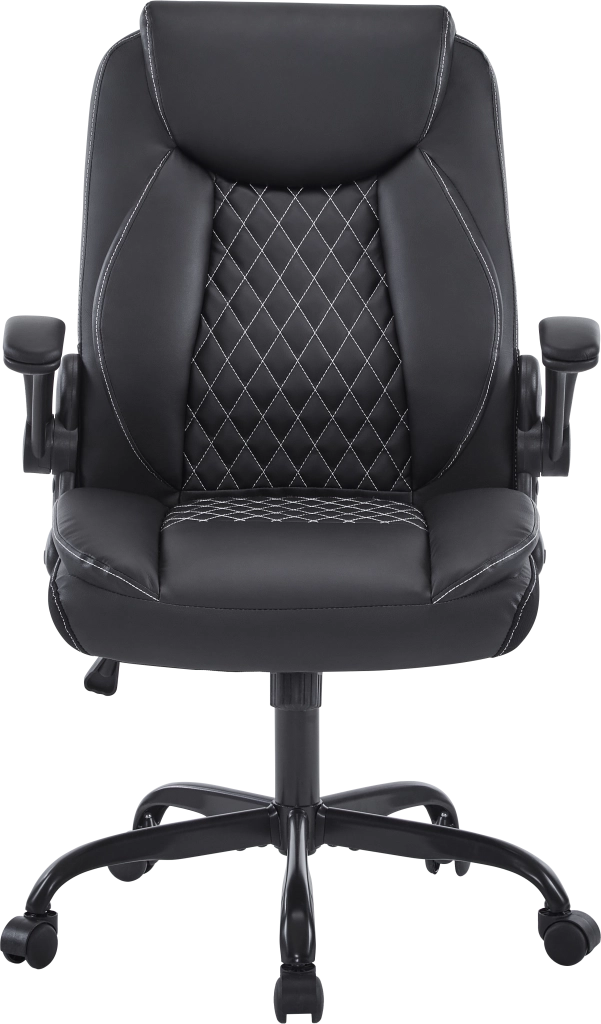Sedia da ufficio ergonomica con supporto lombare e braccioli ribaltabili seduta imbottita in pelle nera