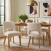 Sedie da Pranzo in Tessuto di Lino ¨C Xylo ¨C Beige, Gambe in Legno Massello, Stile Moderno