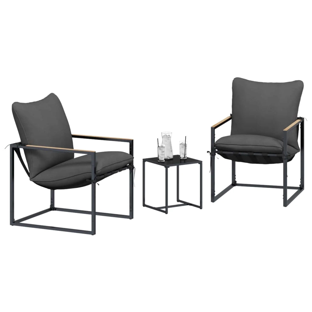 Set Divano da Giardino 3 pz | Set Salotto da Giardino Nero e antracite Acciaio