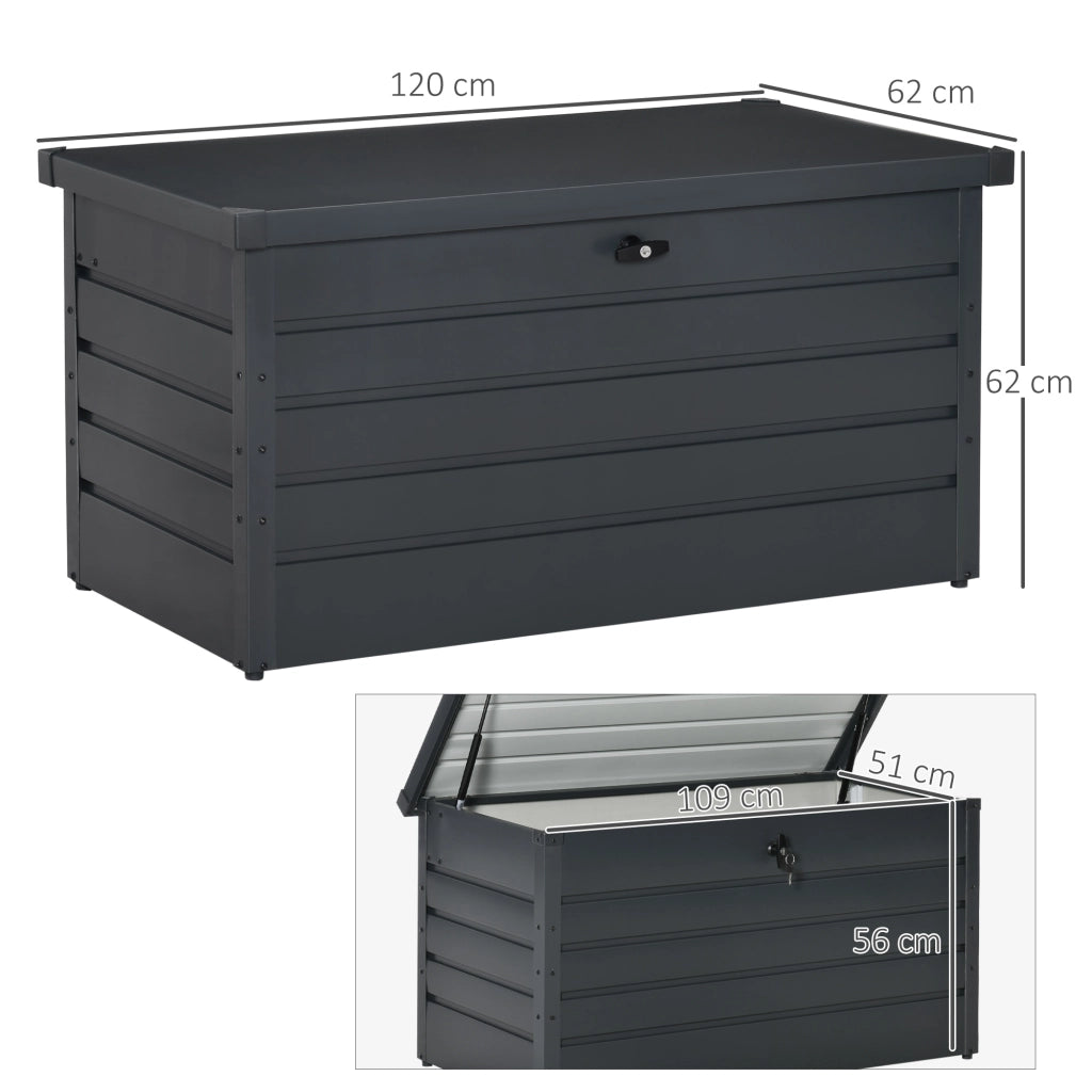EasyComfort Panca Baule Contenitore da Giardino con Chiave, Cassapanca Moderna in Acciaio, Grigio, 120x62x62cm