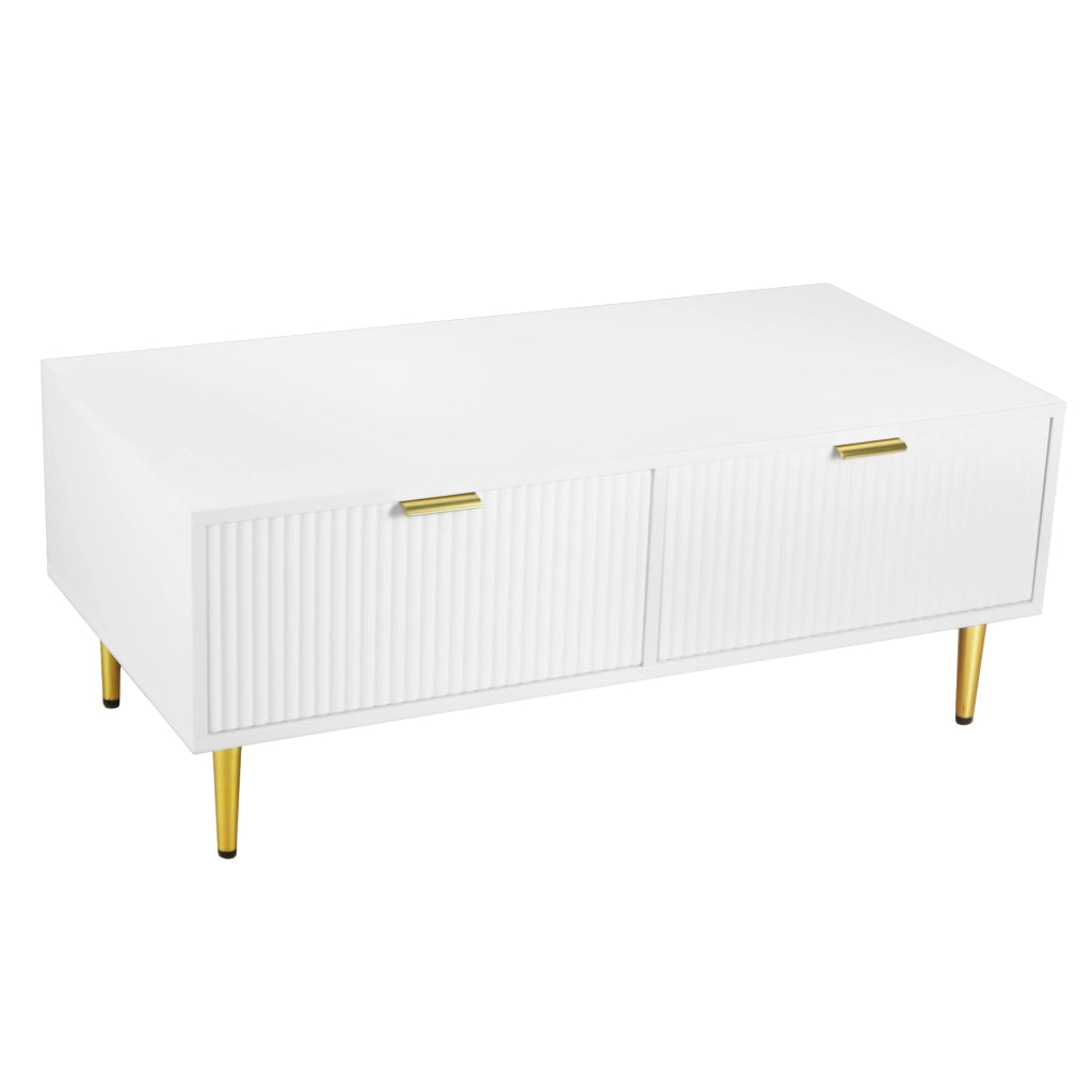 TAVOLINO DA SALOTTO 100x50x40 cm Bianco/Oro con 2 Cassetti