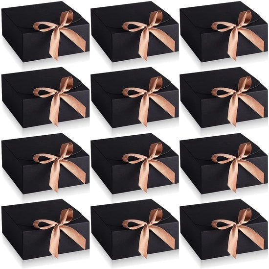 Cassa di regalo quadrata con coperchio - 12 pezzi - 11,5 x 11,5 x 5 cm - Con nastri di seta - Ideale per compleanni/matrimoni