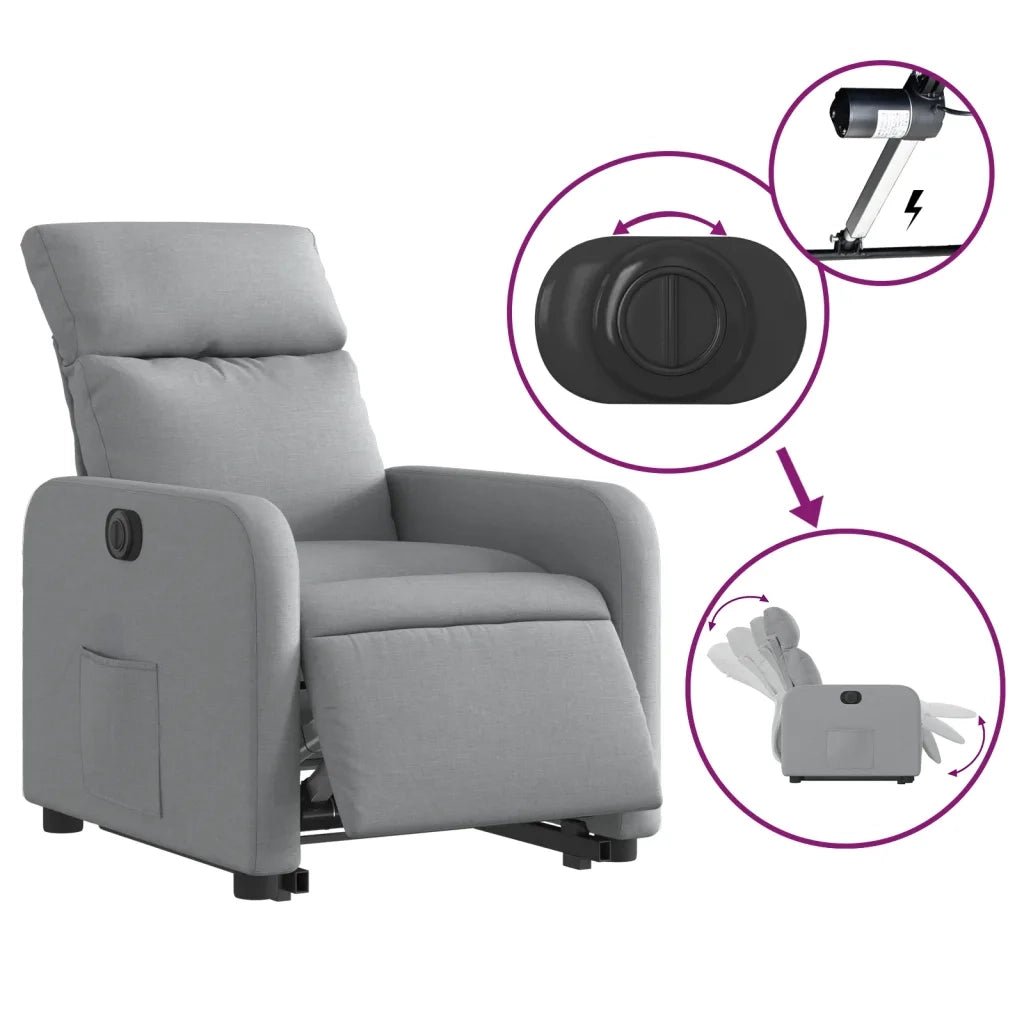 Divano Sedia-Poltrona Reclinante Alzapersona Elettrica Grigio Chiaro Tessuto 325764