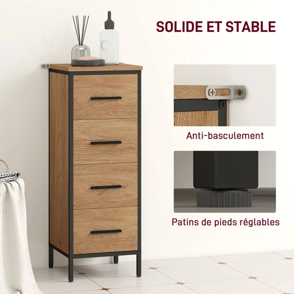 Mobiletto Bagno Stretto con 4 Cassetti in Acciaio ¨C Zephmum ¨C Rovere 30x30x82