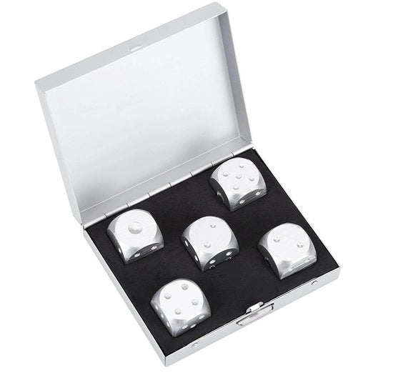 Set di Dadi da Poker in Alluminio - 5 pezzi - Compacto e Leggero - Ideale per Serate di Gioco - Tavola da Gioco - Piatto da Poker