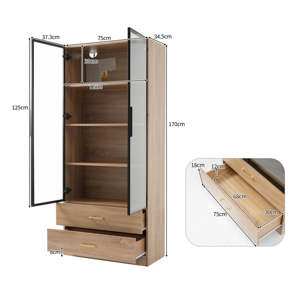 Mobile da bagno con vani aperti e anta in vetro - in MDF - 75×34.5×170 cm - marrone