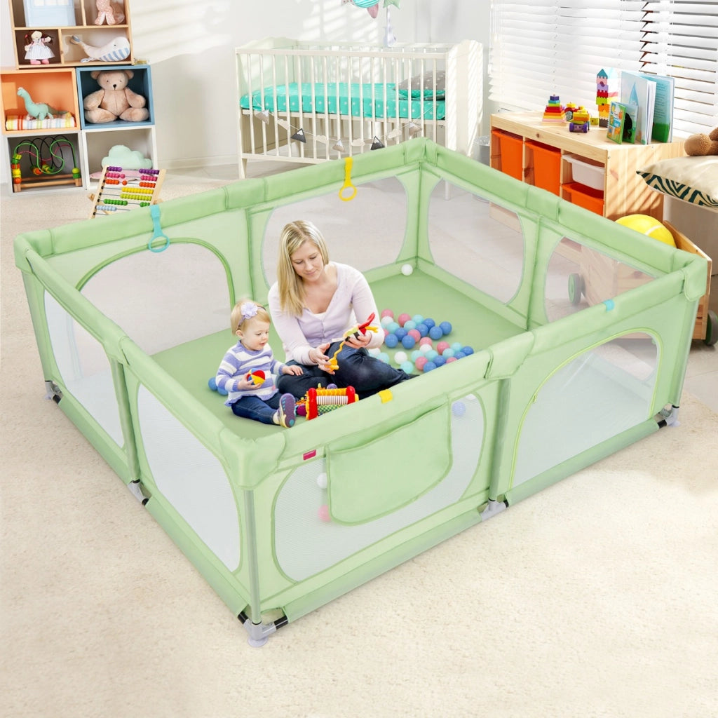 Recinto per bambini con cerniera e rete traspirante tasca portaoggetti, Centro attivit¨¤ per bambini da 0 a 3 anni Verde-Cancelletti di sicurezza