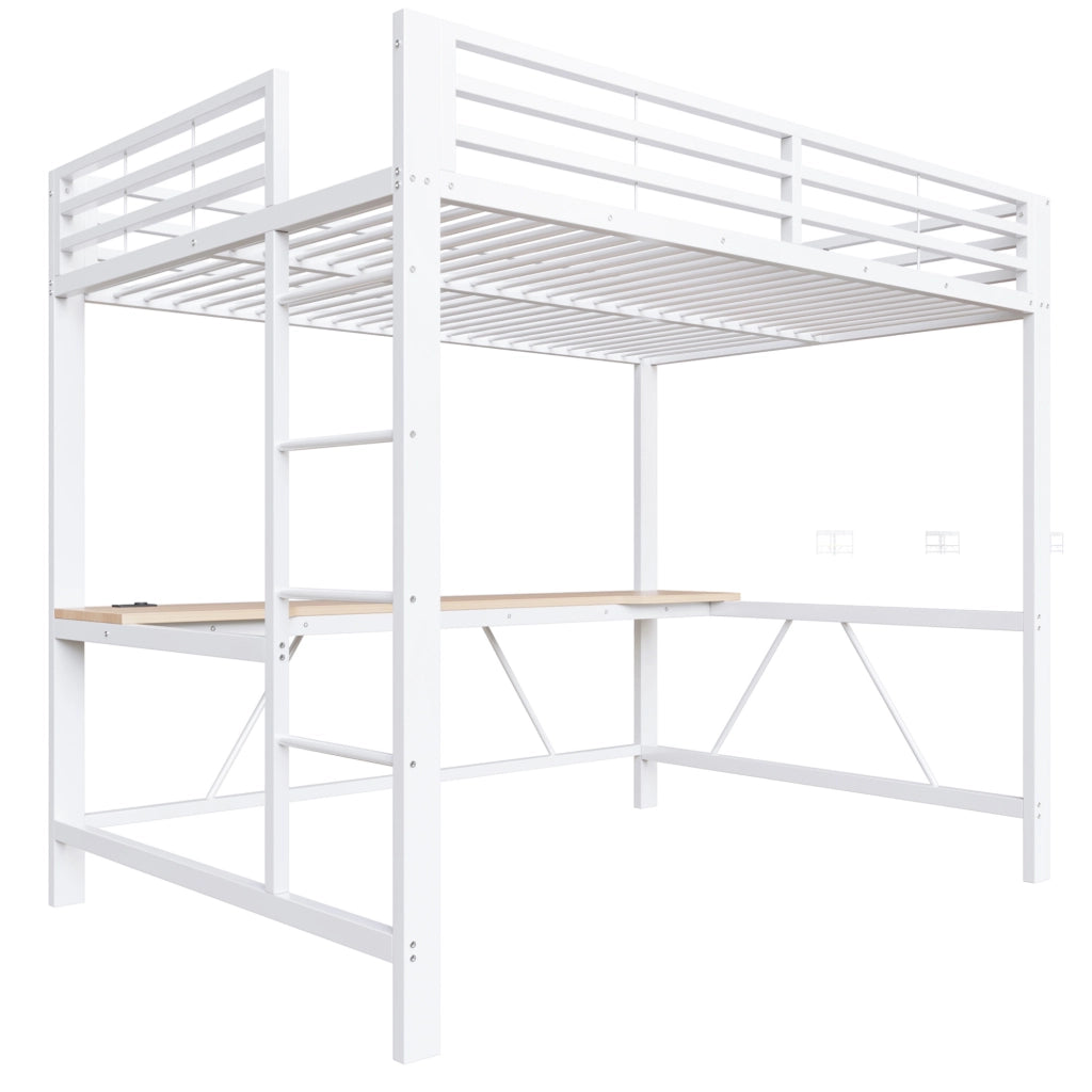 Letto a soppalco con scrivania integrata, LED e struttura in metallo