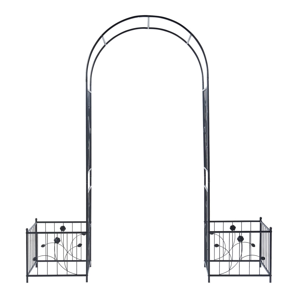 Arco per roseto 220 x 202 x 50 cm con fioriere in acciaio nero 03_0008858