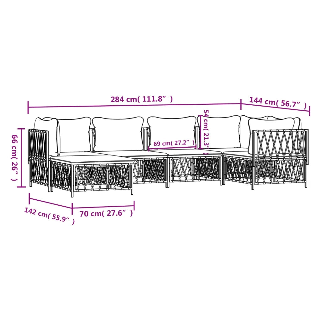 Set Salotto da Giardino 6 pz con Cuscini in Acciaio Bianco 3186892