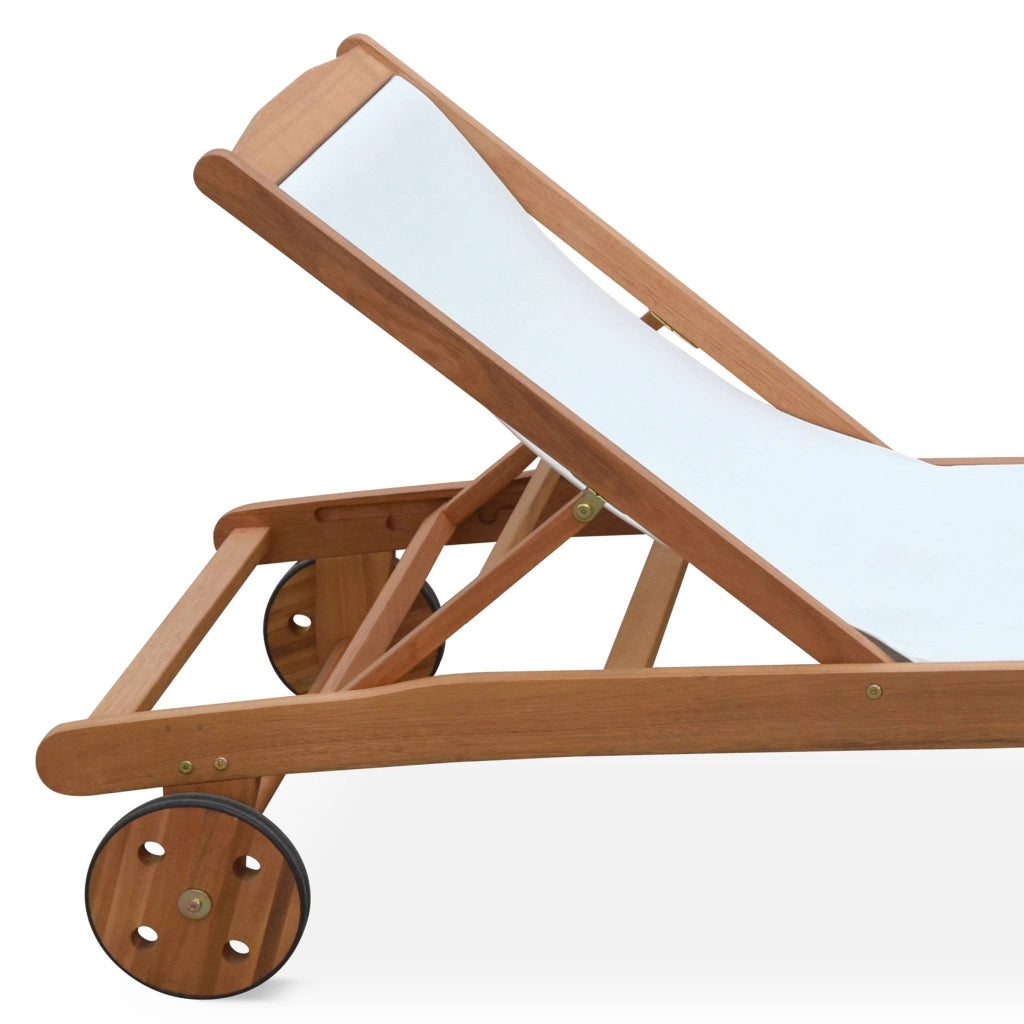 Set 2 lettini prendisole in legno multiposizione con ruote, bianco