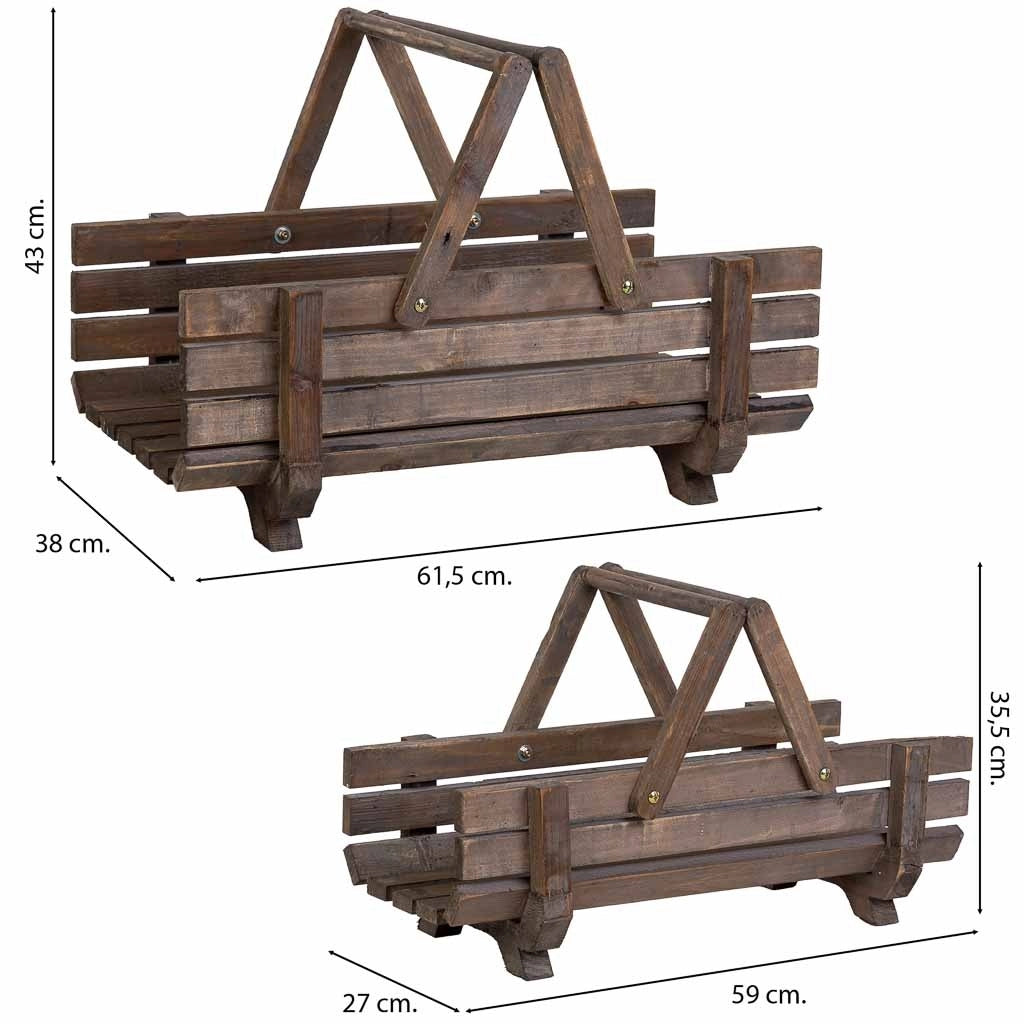 2 cestini in legno con manici pieghevoli 61,5x38x43h- 59x27x35,5h cm